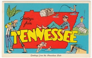 c1960s Greetings from Tennessee Moonshine State ~ Vintage Comic TN Map Postcard - Picture 1 of 2