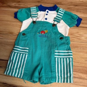 Vintage Okie Dokie 90s Teal 90 Baseball Embordered 2pc Overalls 2T - Bild 1 von 2