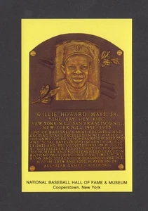 1993 Willie Mays National Baseball Hall Of Fame Plaque Postcard Yellow NR MT - Picture 1 of 2