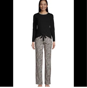 Lands' End Ladies' 2-piece Pajama Set Size M 10-12 Black And Animal Print - Picture 1 of 6