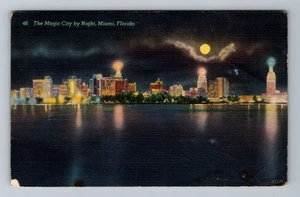 Miami FL-Florida, The Magic City By Night Vintage c1950 Souvenir Postcard - Picture 1 of 2