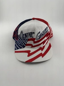 Vintage 1996 Atlanta Olympics American Flag Print Men’s Snapback Hat Logo 7 Tag - Picture 1 of 7