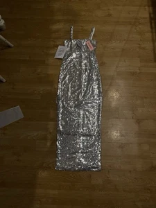 🍾 Stunning Silver Sequin Midi/Maxi Dress – Collective The Label (UK 8) 🪩🧨 - Picture 1 of 6