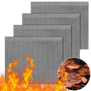 Non-Stick BBQ Grill Mesh Mat Set, 4Pcs Reusable Teflon Grilling Accessories N... - Picture 1 of 7