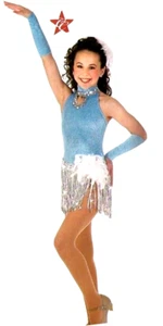 Winterwunderland Kind Medium Weihnachten Tanzkostüm Glitzer Samt mit Handschuhen - Bild 1 von 4