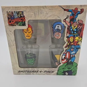 Marvel Comics Shot Glass 4-Pk. Captain America Iron Man Wolverine Hulk Thing New - Picture 1 of 7