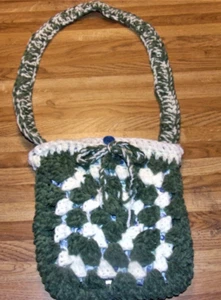 Girl's Bag Granny Squares crochet denim & white back to school bag Wearable Art - Picture 1 of 1
