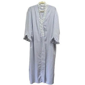 Eileen West Seersucker Nachthemd Damen XL * blau Spitzenbesatz Langarm * ohne Schärpe - Bild 1 von 16
