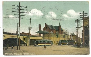 Boston Massachusetts Postal Roxbury Crossing Buses Street Cars Circa 1909 - Imagen 1 de 2