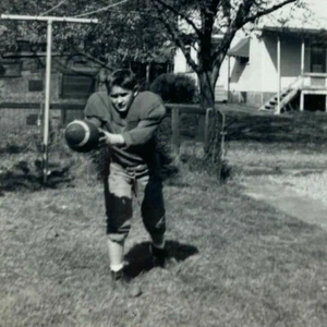 Boy Football Uniform Holding Ball Vintage B&W Photograph Snapshot 3.25 x 5 - Picture 1 of 3