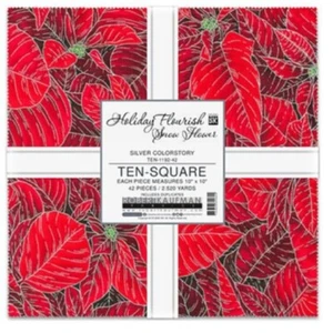 Ten-Square Holiday Flourish Snow Flower Silver Layer Cake Fabric Precuts M531.42 - Picture 1 of 2