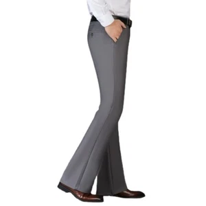 Men Retro Bell Bottom Flare Pants 70s Casual Business Dress Bootcut Trouser Long - Picture 1 of 26