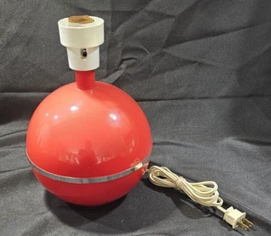 Vintage 60s - 70s Modern Red Plastic Orb Retro Lamp Bedside Office Round WORKS! - Picture 1 of 14