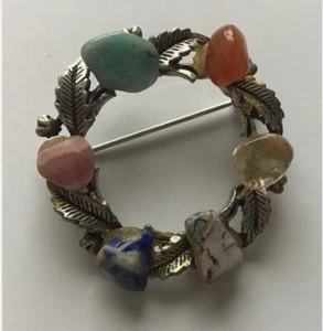 STUNNING 6 GEM STONES BROOCH.40 mm,15.4 gr.EXCELLENT CONDITION - Picture 1 of 6
