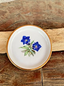 Schumann Germany Vintage Blue Gold Flower Porcelain Jewelry Trinket Dish Plate - Picture 1 of 3
