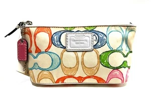 NWT COACH HAMPTONS SCRIBBLE MULTICOLOR SIGNATURE C ZIP TOP COSMETIC POUCH BAG - Picture 1 of 15