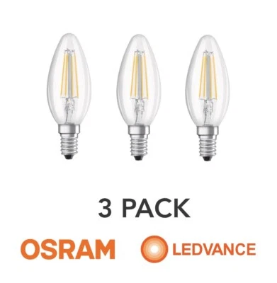 Osram 3 Pk Truwave 4W LED Filament Candle Bulb E14 SES Globe Warm white 2700K - Image 1 of 2