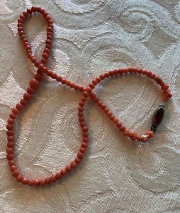 Antique Czechoslovakia Genuine Mediterranean Coral Beaded Necklace 15” - Picture 1 of 10