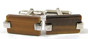 Gemelos rectangulares de plata de ley y ojo de tigre - Imagen 1 de 5