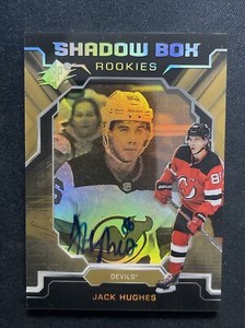 19-20 UD SPx Hockey Shadow Box Rookie Auto Gold SP S-JH Jack Hughes /75
