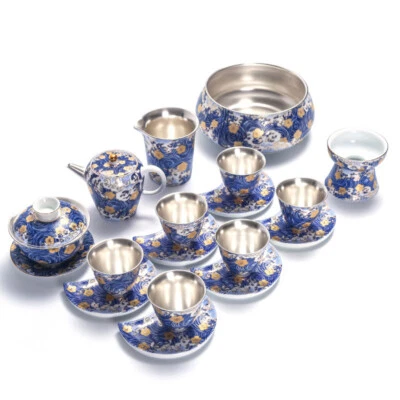Juego de té de plata pura cuidado de la salud Jingdezhen color esmalte porcelana gaiwan olla taza Foto 1 de 4