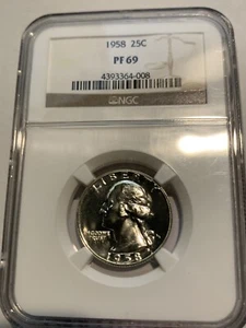 1958 P WASHINGTON-QUARTER NGC PF-69 LOOKS CAMEO SILVER BULLION LOW-POP - Picture 1 of 4