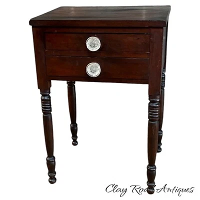 ANTIQUE Cherry Nightstand Table Work 2 Drawer 1820 Pa Federal Sheraton - Image 1 of 4