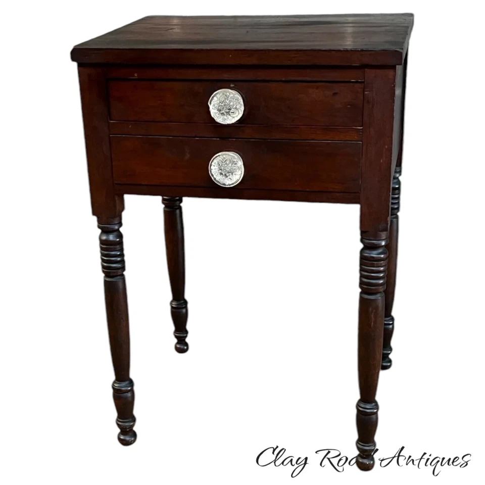 ANTIQUE Cherry Nightstand Table Work 2 Drawer 1820 Pa Federal Sheraton - Image 1 of 4