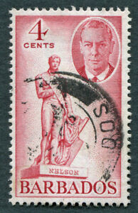 BARBADOS 1950 4c carmine SG274 used NG Statue of Nelson b #A04