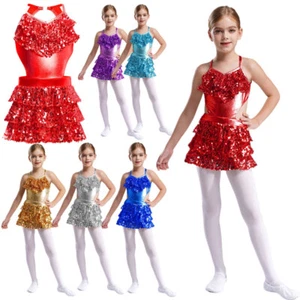 Girls Sundress Sequins Skirt Ballerina Dress Cutout Dress Up Sparkle Uniform - Picture 1 of 94