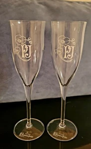 Paar Perrier Jouet Fleur de Champagner Kristall Flöte Gläser 2er Set PJ Logo - Bild 1 von 9