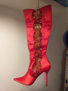 wunderschöne Stiefel rot Stoff Gr.41 mit Pailletten - Bild 1 von 6