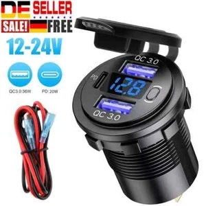 12V QC 3.0 PD USB Auto KFZ Steckdose Dual USB Ladegerät Buchse Dose KFZ Einbau - Bild 1 von 19