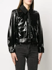 Nwt $500 Barbour x Alexa Chung Emma Black PVC Coat Cotton Zip Jacket US 8 UK 12 - Picture 1 of 19