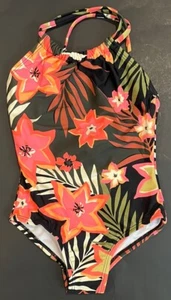 Kanu Surf Black Tropical One-Piece Swimsuit Girls Size 4 NWT NEW - Picture 1 of 11