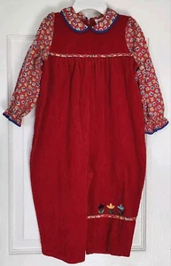 Michael De Leon Vintage Girls Red Corduroy Jumpsuit Size 18mo Made In Britain - Picture 1 of 3