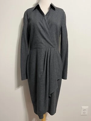 Max Mara Surplice V 领人造裹身紧身连衣裙灰色羊毛? 适合 M 码 — 第 1/4 张图片