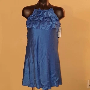 NEW ZARA TRF Sz M Dress HALTER Flowy Soft A-Line COTTON SILK Blue Open Back MINT - Bild 1 von 9
