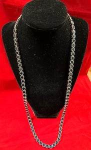 STERLING LAB MADE SAPPHIRES TENNIS STYLE NECKLACE APPROX. 62 CARATS  77.19 GRAM - Picture 1 of 8