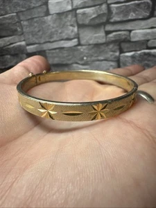 VINTAGE 18k Walzgold Plated (RGP 18K) DIAMOND STAR CUT HINGED BANGLE BRACELET - Bild 1 von 6