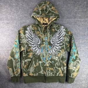 Christian Audigier Hoodie Herren M/Wmns L Full Zip Jacke Y2K AOP Geld RAR - Bild 1 von 20