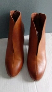 Botines Corte V Tacón Apilado Cuero Marrón Botines Zapatos - Imagen 1 de 10