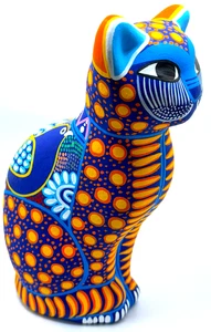Schöne handbemalte GUANAJUATO, MEXIKANISCHE TALAVERA KERAMIK KATZE Figur 8" groß - Bild 1 von 8
