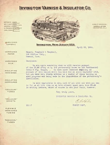 Irvington Varnish & Insulator Company 1924 membrete Irvington Nueva Jersey - Imagen 1 de 1