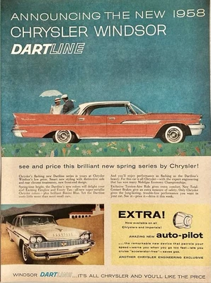 1958 CHRYSLER WINDSOR DARTLINE Magazine Print Ad Original - Image 1 of 3
