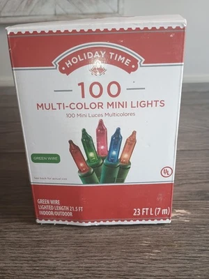 100 Mini Christmas Lights Multi Color Party Indoor Outdoor Green Wire 23 ft NEW - Image 1 of 4
