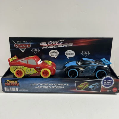 NEW! Disney Cars Glow Racers LIGHTNING MCQUEEN & JACKSON STORM Track Talkers - Image 1 of 4