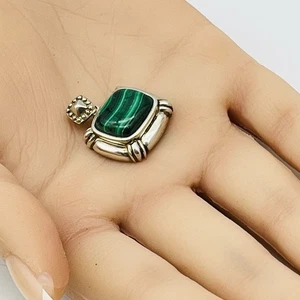 Vintage Green Malachite Sterling Pendant 1" - Picture 1 of 5