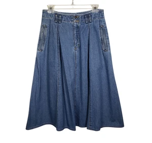 Lizwear Womens Denim Skirt Pockets Pleats All Cotton Maxi Blue Size 12 Petite - Picture 1 of 8