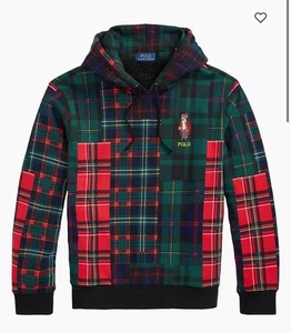 Polo Ralph Lauren Men’s Tartan Plaid Patchwork Sherpa Fleece Lined Bear Hoodie - Picture 1 of 5